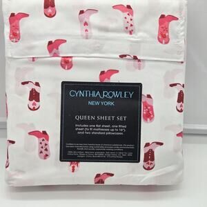 Cynthia Rowley COWGIRL WESTERN BOOTS Pink QUEEN Sheet Set Microfiber NEW